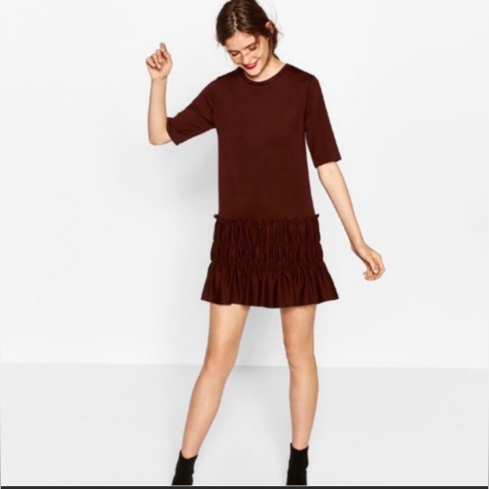 Zara Short Sleeve Dress size S color Wine good condition for women
